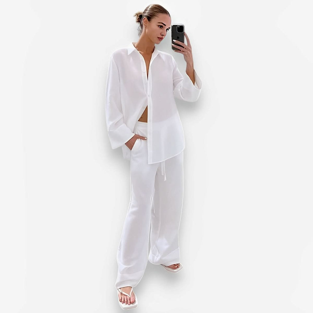 White Pure Cotton Trousers Suit - Two-Piece Sets from The Woman Concept