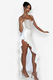 ruffle white long dress