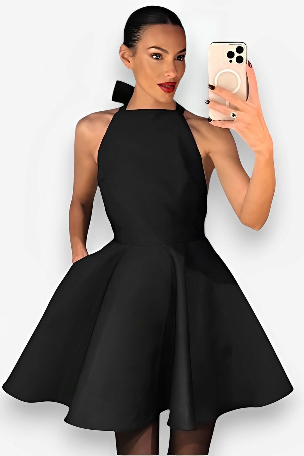 French Black Sleeveless Halter Dress from The Woman Concept