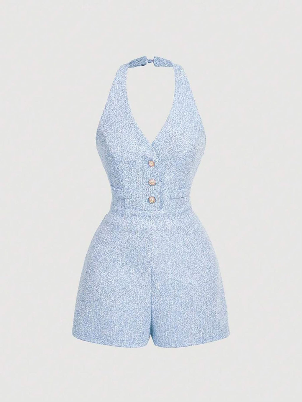 Halter Neck Buttoned Tweed Romper - Detail