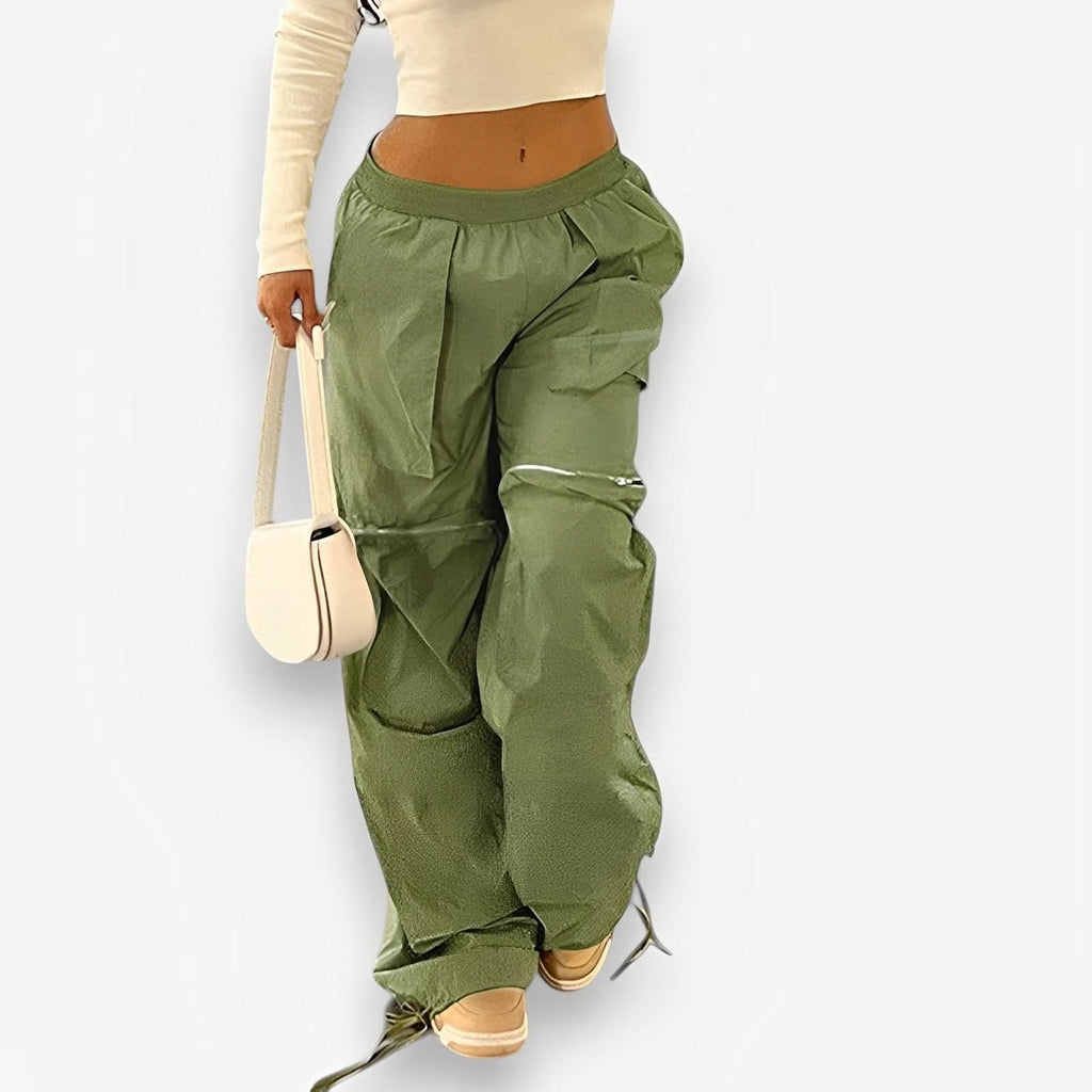 Street loose large pocket zipper woven pants