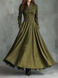 Faux Suede Lace Trim Button-Front Maxi Dress in olive – view 5