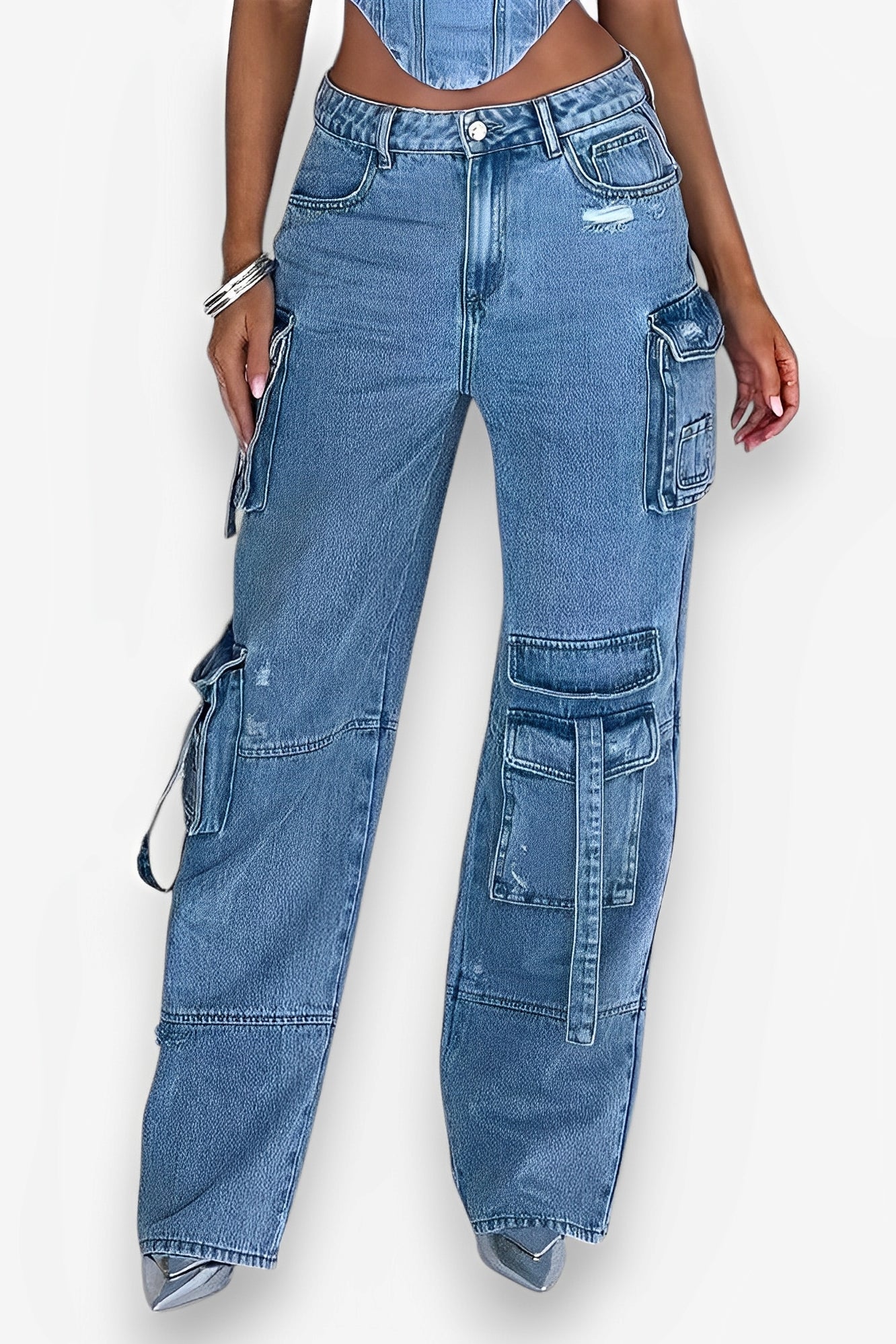 Multi-pocket straight denim jeans