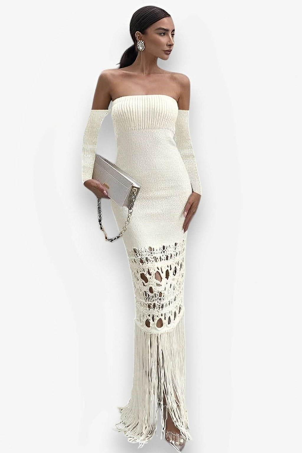 Tassel Off Shoulder Long Skirt Bodycon Dress - Dresses from The Woman Concept