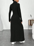 Ribbed Mock Neck Long Sleeve Maxi Dress in black – view 5