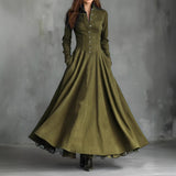 Faux Suede Lace Trim Button-Front Maxi Dress in olive – view 4