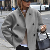 Double-Breasted Cropped Wool-Look Jacket in gray – view 8