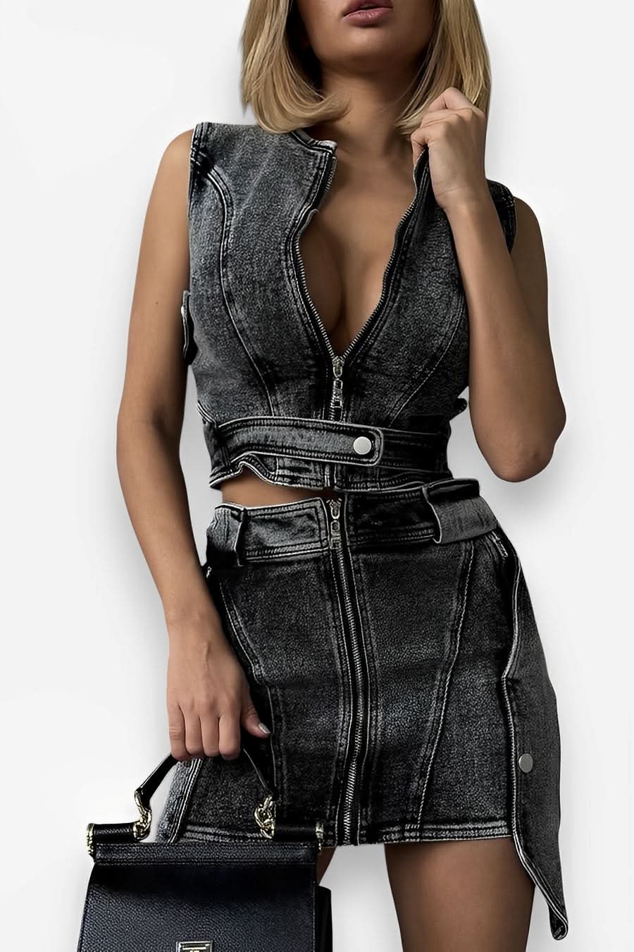 Mini Skirt denim two piece - two piece from The Woman Concept