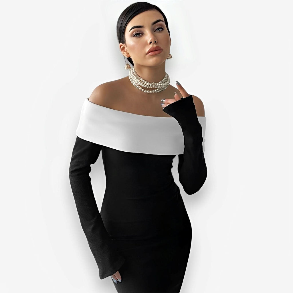 Off-shoulder long-sleeved long dress - dresses from The Woman Concept