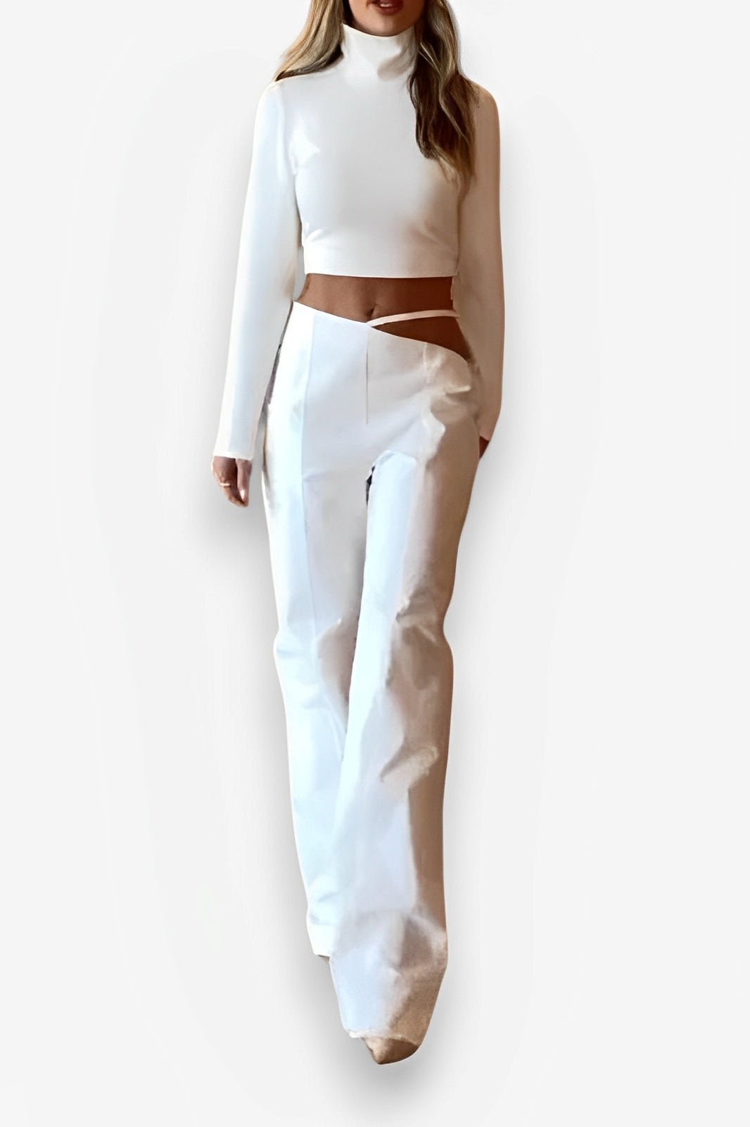 High-neck navel-baring casual suit