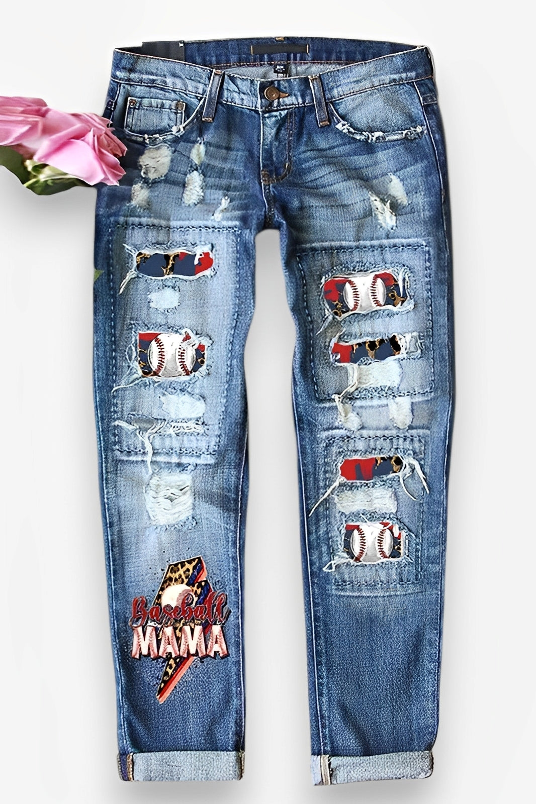 Mid-Rise Ripped Denim Loose Jeans