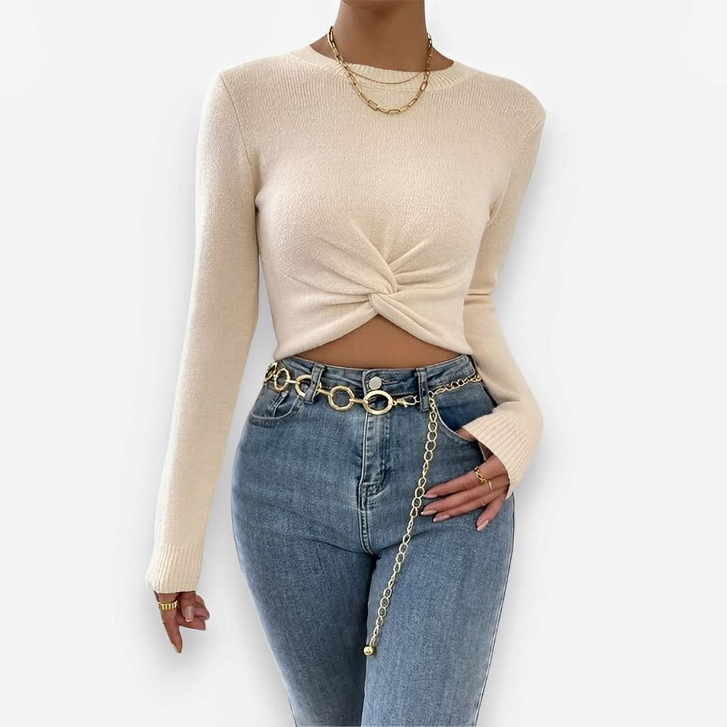 Slim Round Neck Knitted Top Sweater - Sweaters from The Woman Concept