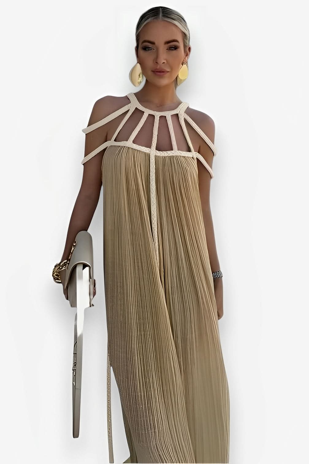 Unique Rope Strapless Halter Neck Loose Dress for Bold Style The Woman Concept Unique Rope Strapless Halter Neck Loose Dress for Bold Style The Woman Concept