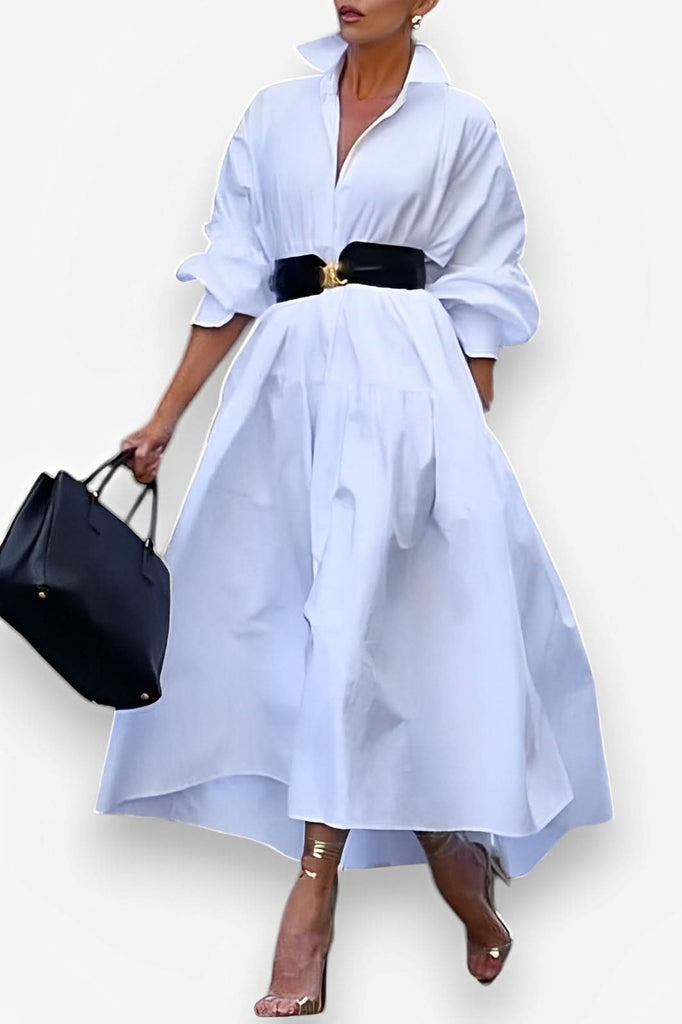 Elegant Long-Sleeved White Dress - Effortless Chic Style The Woman Concept Elegant Long-Sleeved White Dress - Effortless Chic Style The Woman Concept