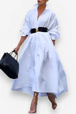 Elegant long-sleeved white loose dress
