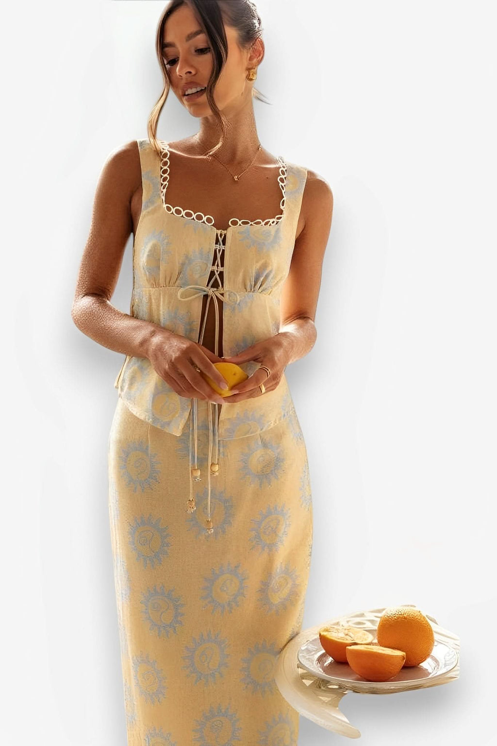 Square Collar Top Printed Long 2 piece dress - Dresses from The Woman Concept