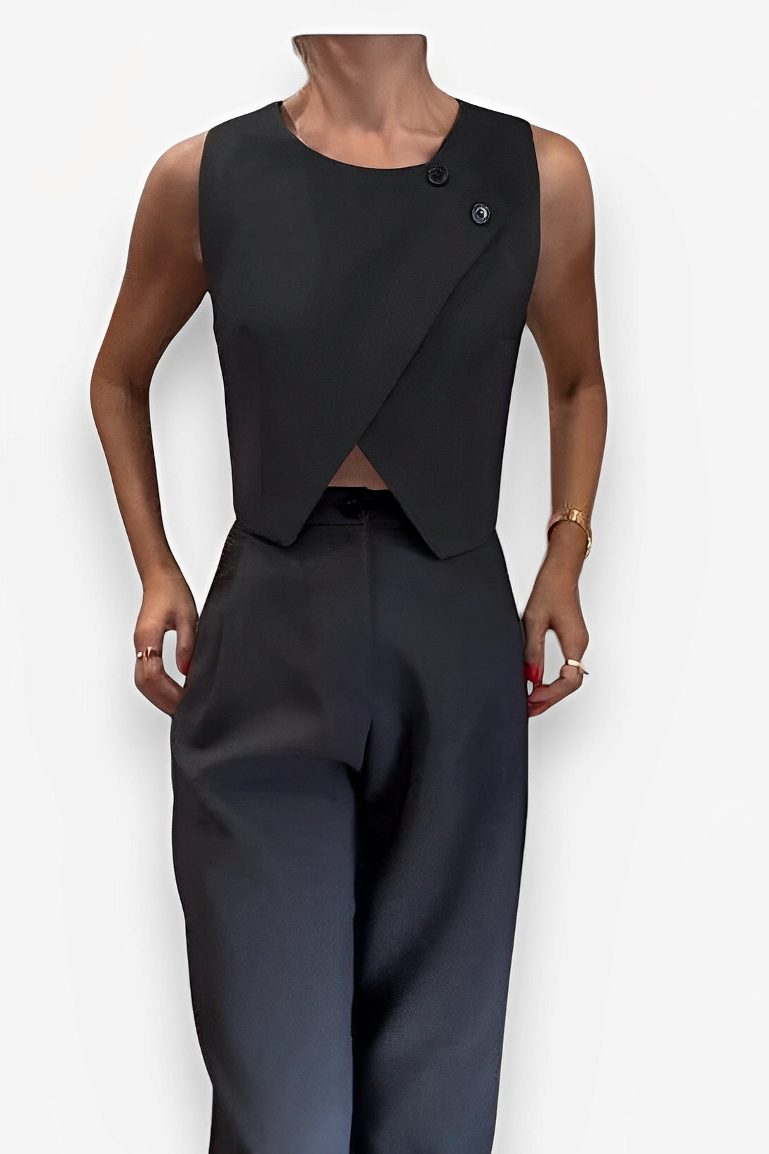 Round Neck Button Top Pant Suit