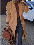 Double-Breasted Longline Wool-Look Coat in khaki – view 5