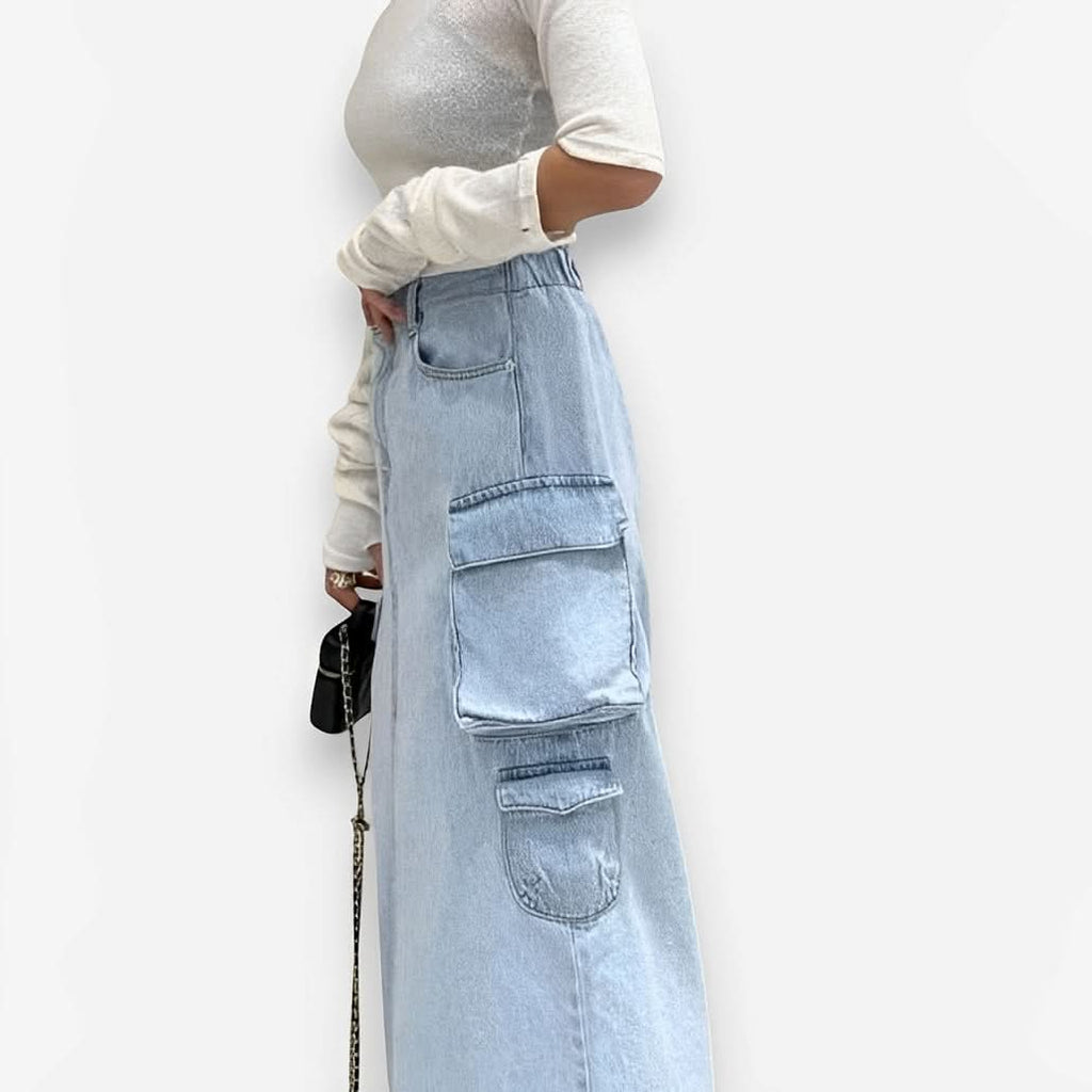 Pocket Denim Long Skirt - Skirts from The Woman Concept
