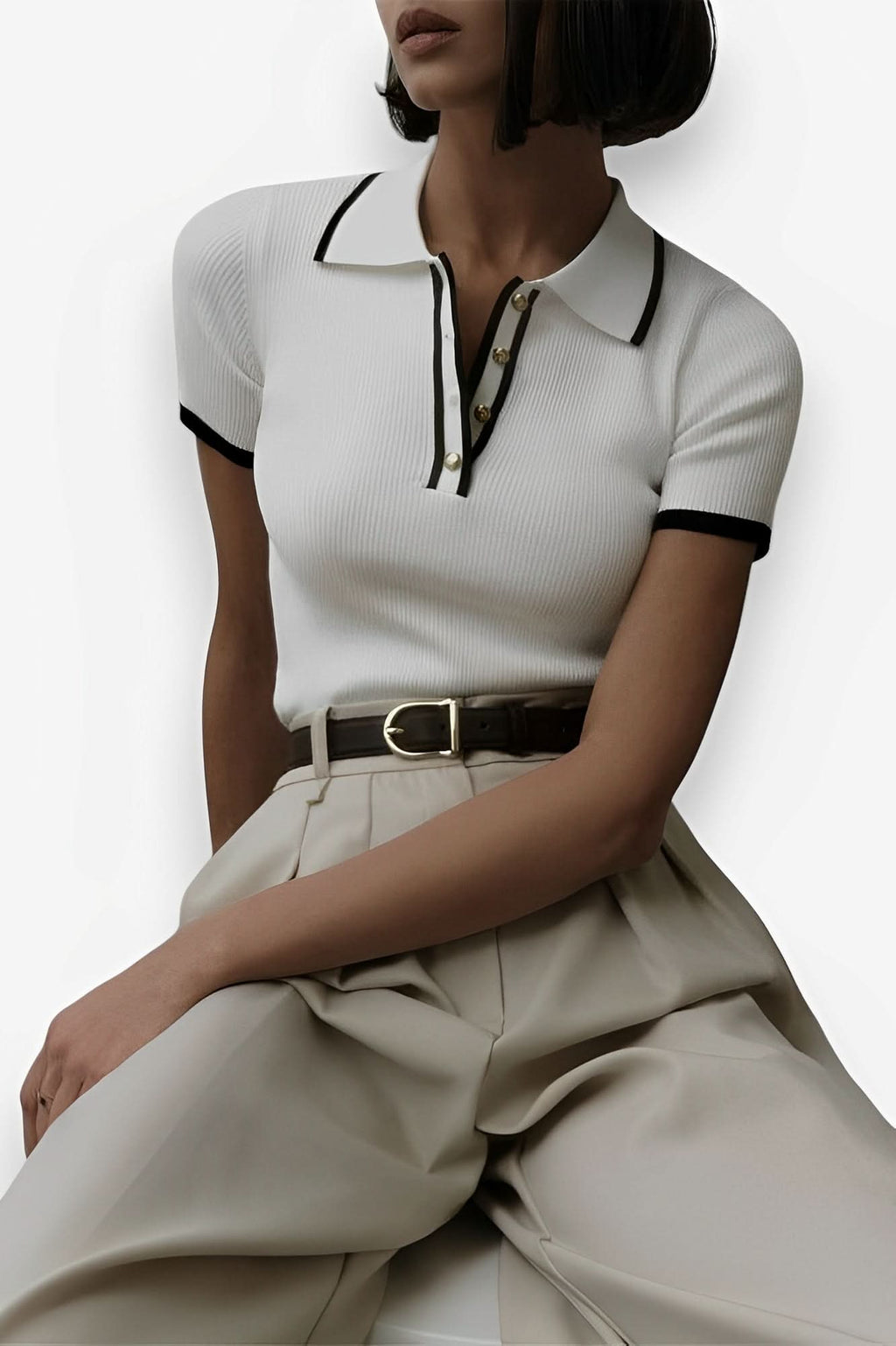 Slim Short-sleeved Lapel Top - Tops from The Woman Concept