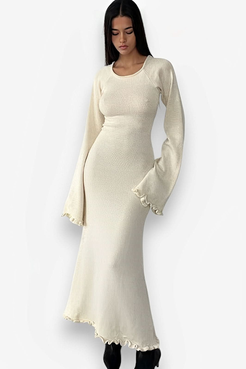 Fungus edge backless knitted long dress - Skirts from The Woman Concept
