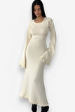 Fungus edge backless knitted long dress
