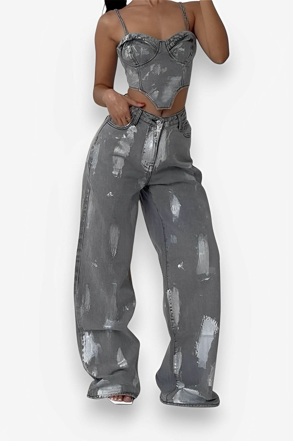 Retro Jeans Loose Straight two piece set - Pants from The Woman Concept
