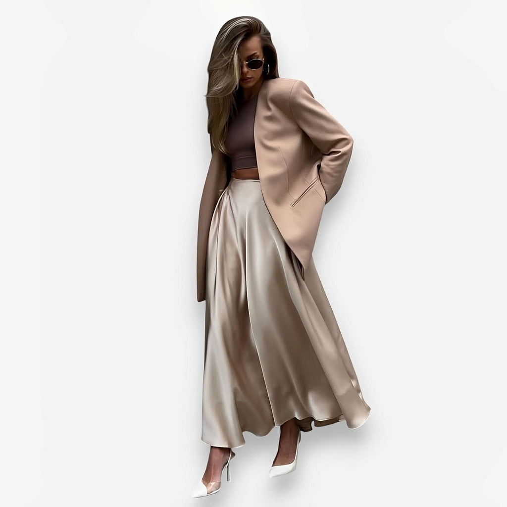 Elegant high-waisted satin long skirt - Skirts from The Woman Concept