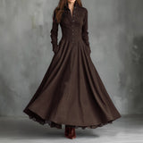 Faux Suede Lace Trim Button-Front Maxi Dress in brown – view 7