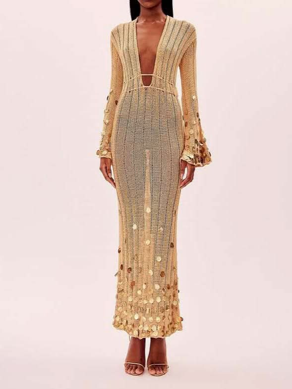Celeste Gold Sequin Gown - Front View