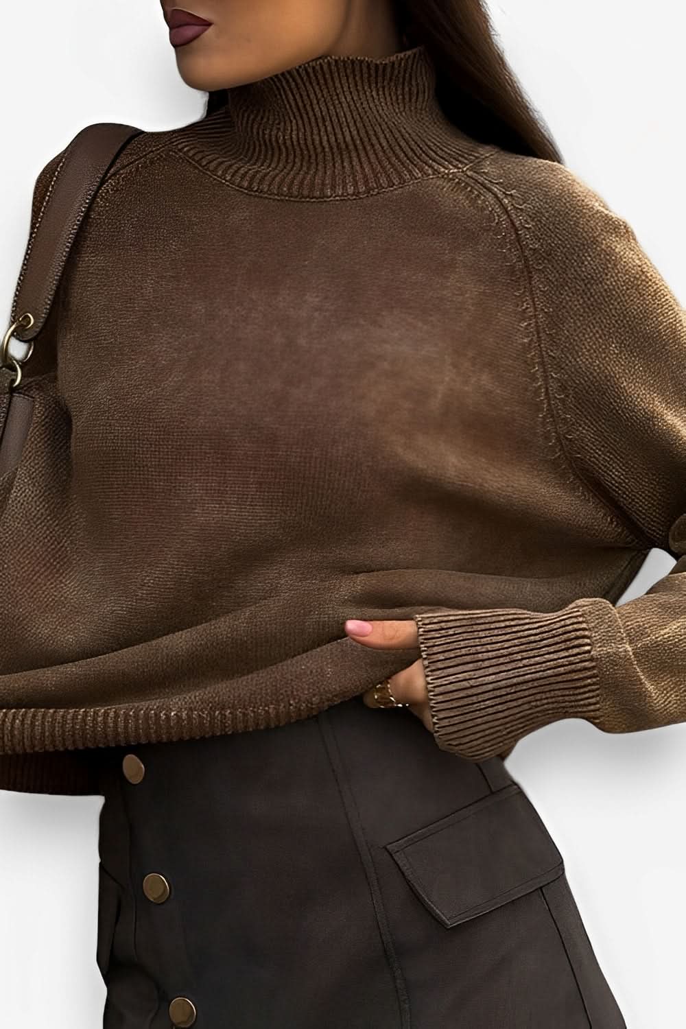 Distressed Turtleneck Pullover Sweater - Sweaters from The Woman Concept