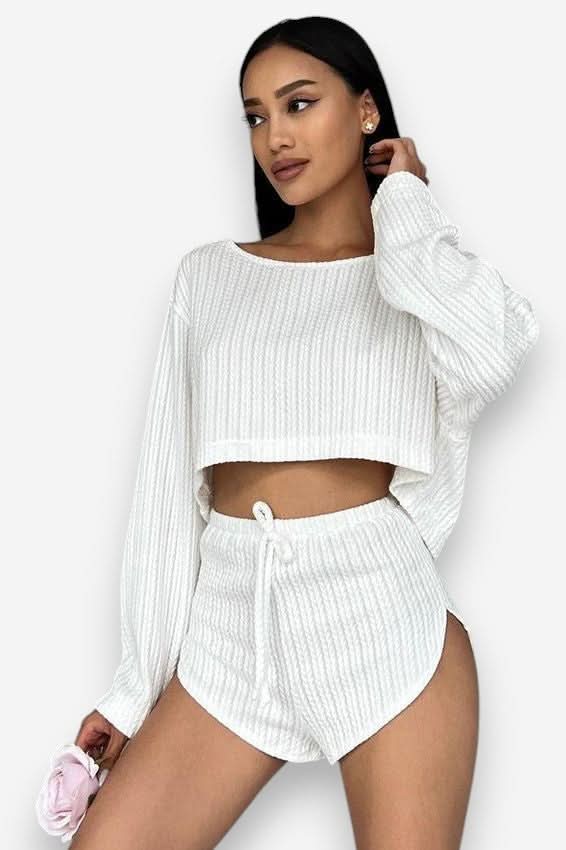 Two Piece Ribbed Knit Loungewear Set - Loungewear Set from The Woman Concept