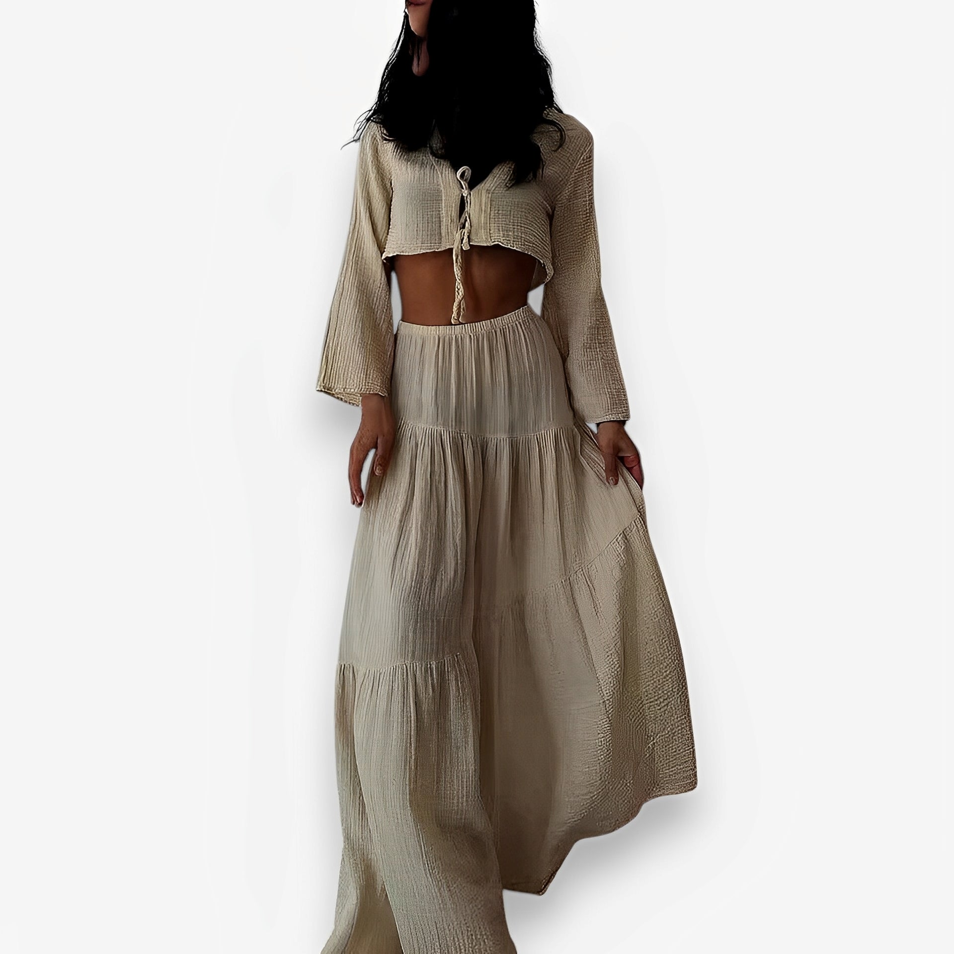 Cardigan V-neck Lace-up Slit Two-piece Suit