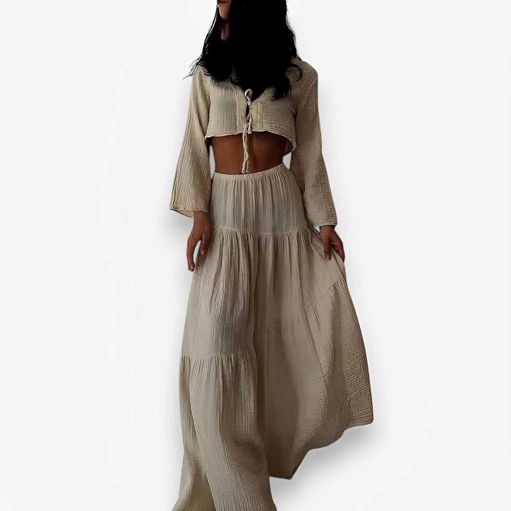 Cardigan V-neck Lace-up Slit Two-piece Suit - Two-piece Suit from The Woman Concept