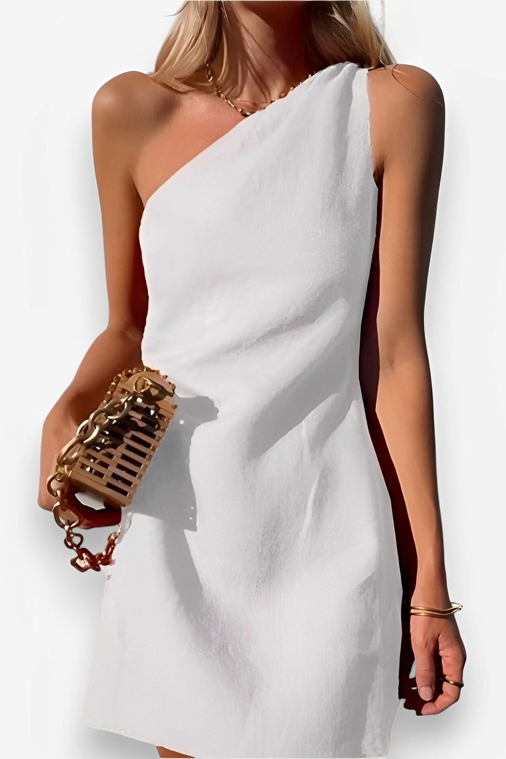 Oblique Shoulder Mini Dress - Dresses from The Woman Concept