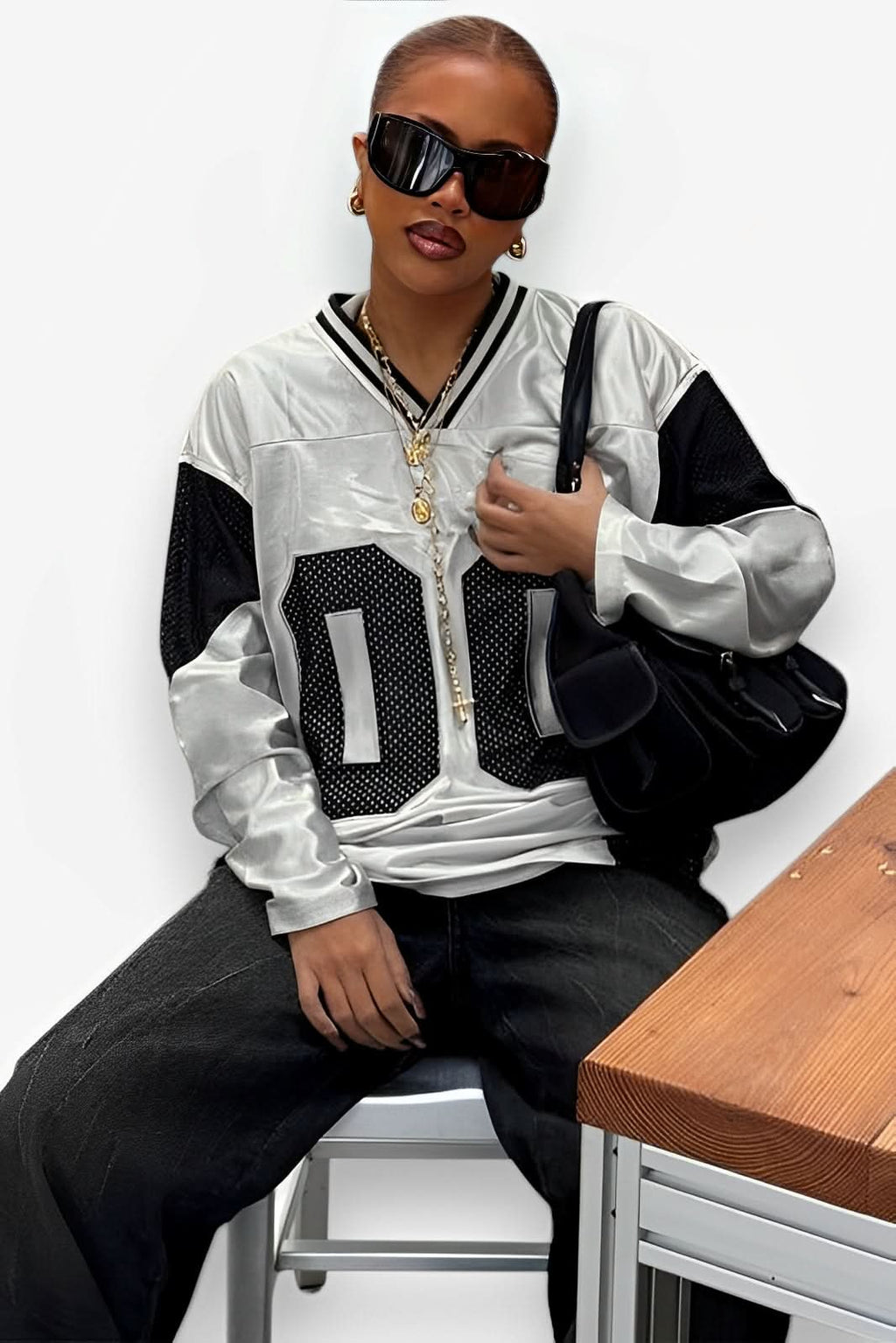 V-neck Mesh Splicing Long-sleeved T-shirt - T-Shirts from The Woman Concept