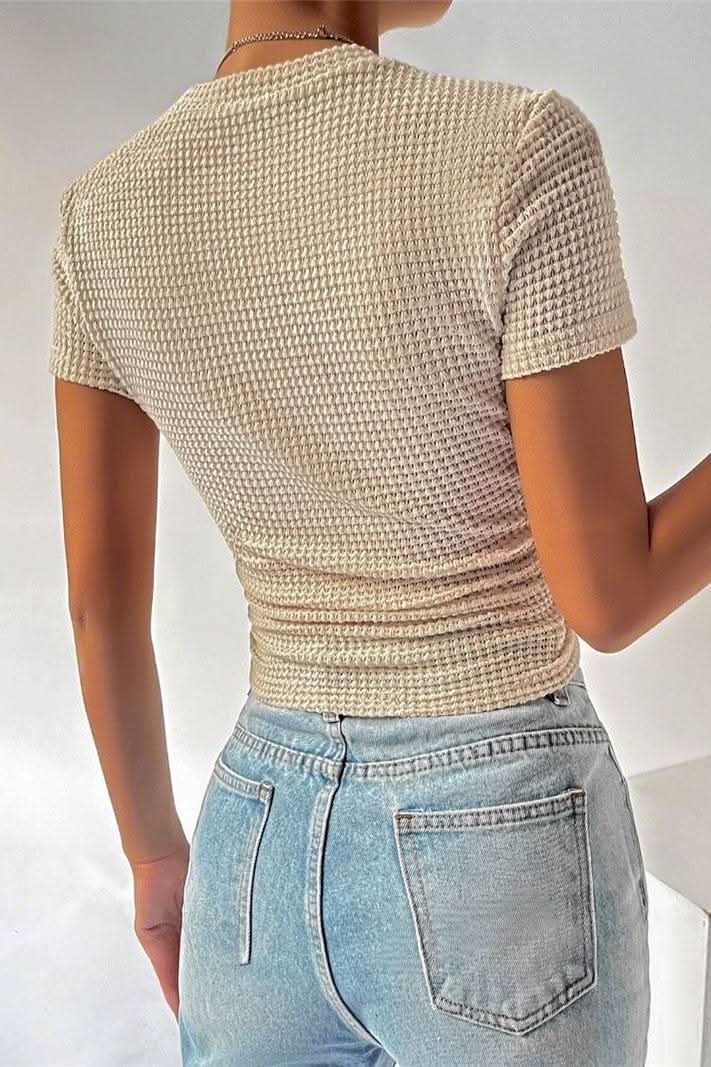 Slim Versatile Pleated Round Neck T-shirt - Image 7