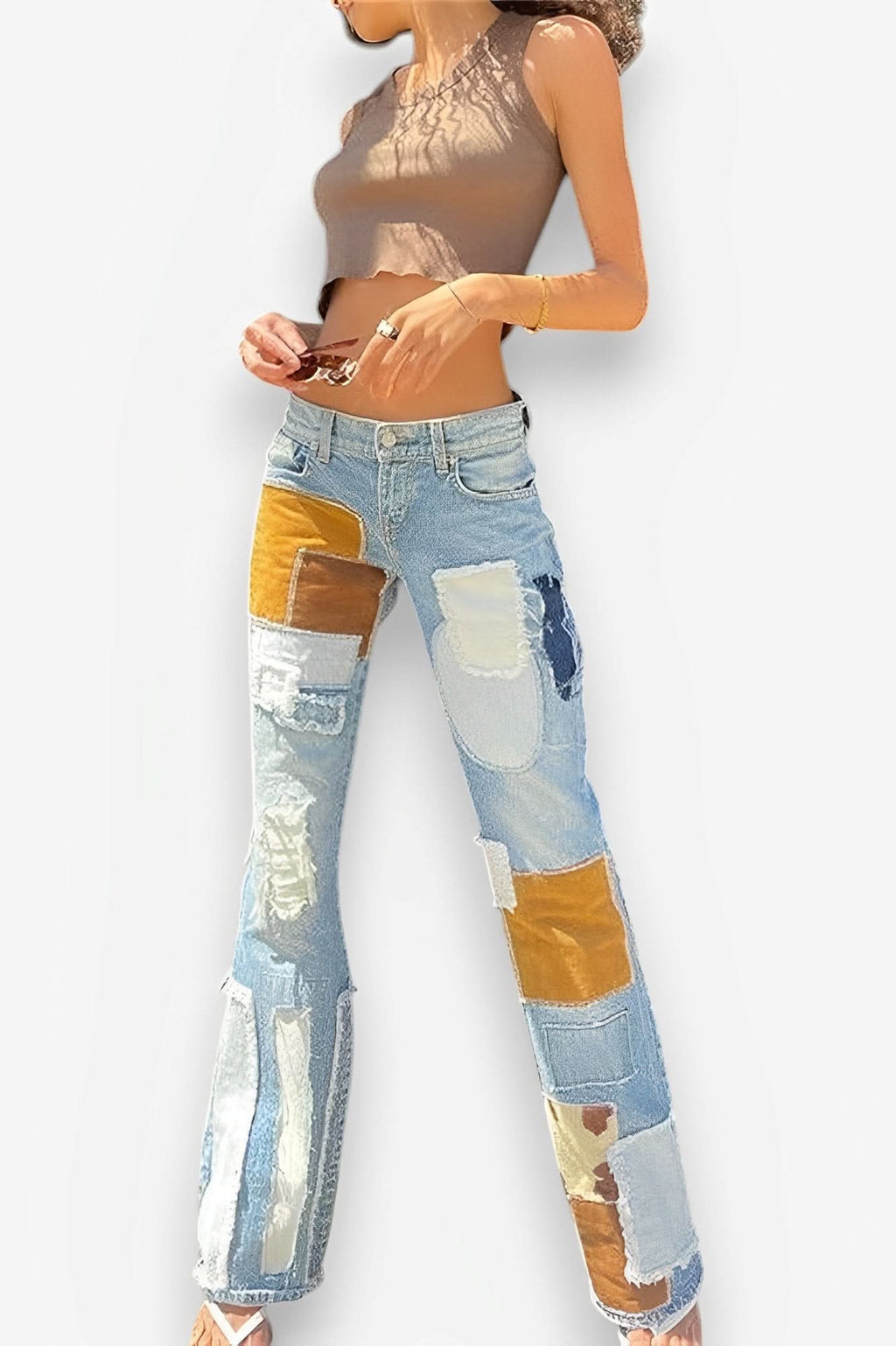 American retro style contrast patch jeans - Pants from The Woman Concept