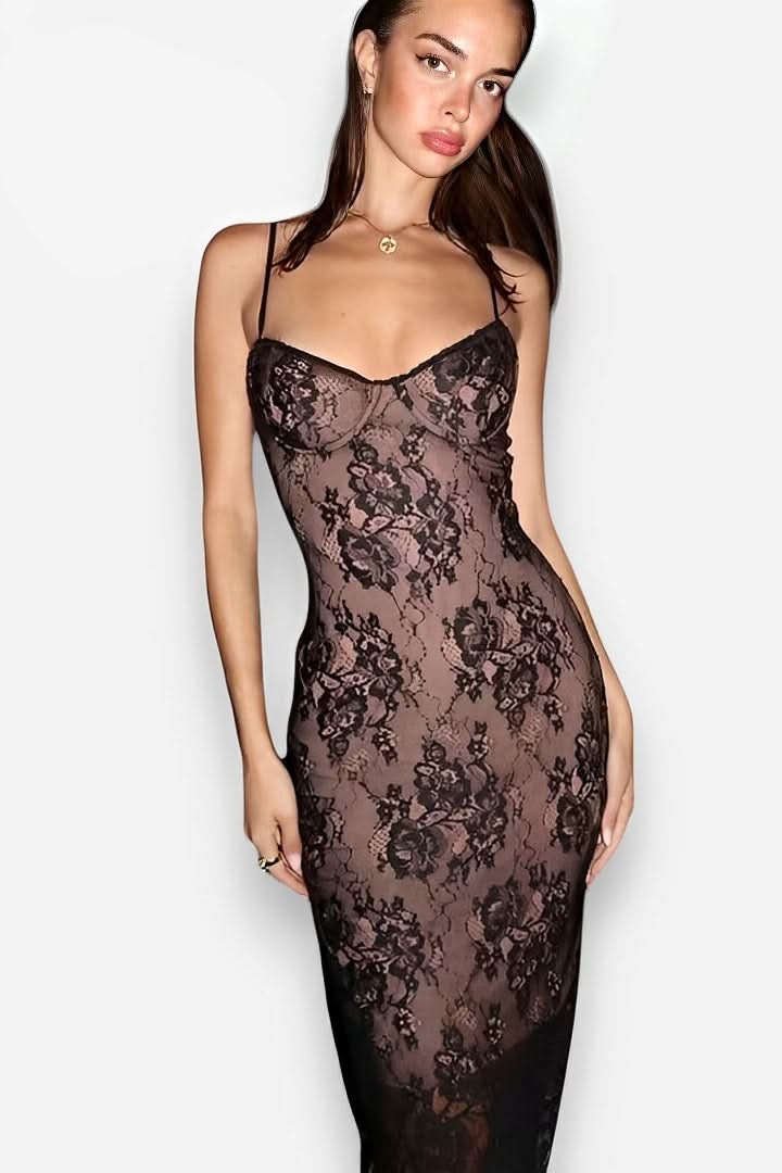 Lace stitching suspender slim dress - dress from The Woman Concept