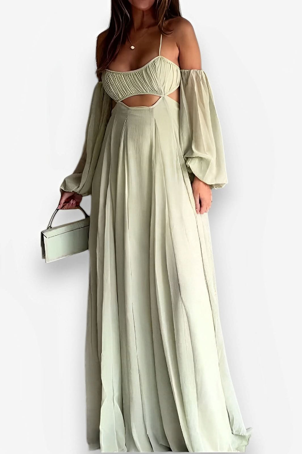 Suspender long-sleeved backless green dress - dresses from The Woman Concept