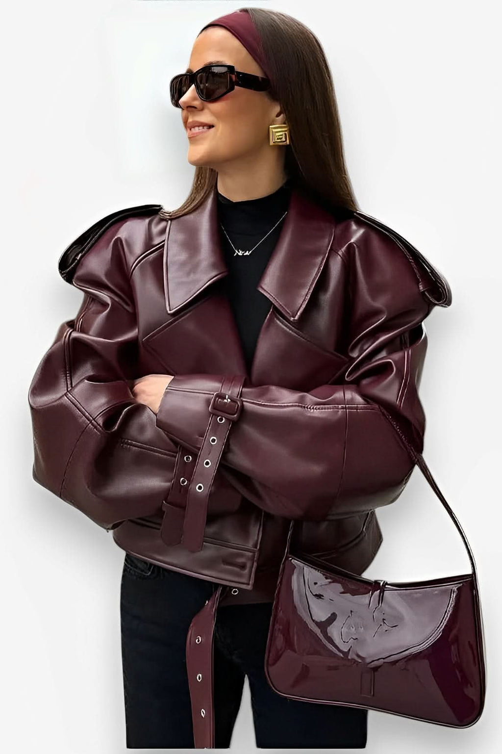 Adjustable Cuffs Leather Jacket - Leather Jacket from The Woman Concept