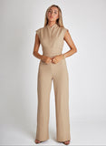 Sleeveless, straight-leg bodycon jumpsuit