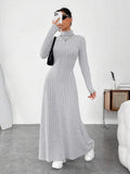 Ribbed Mock Neck Long Sleeve Maxi Dress in light gray – view 2