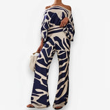 Loose Bat Sleeve Wide Leg Pants Casual Suit - Blue Stripes / S