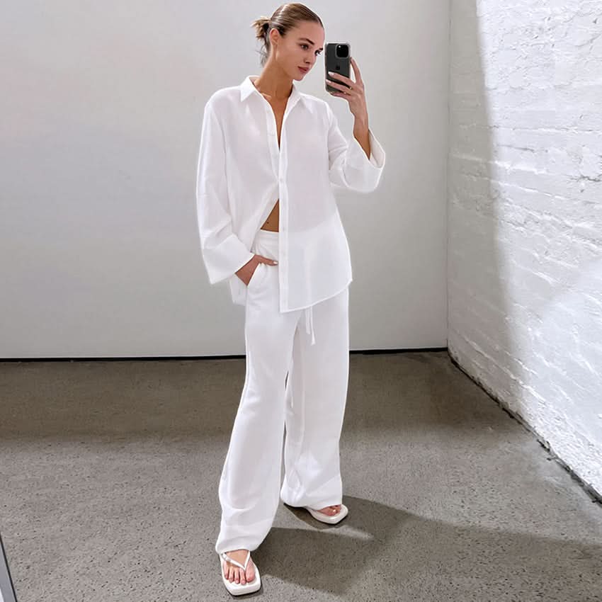 White Pure Cotton Trousers Suit - view 4