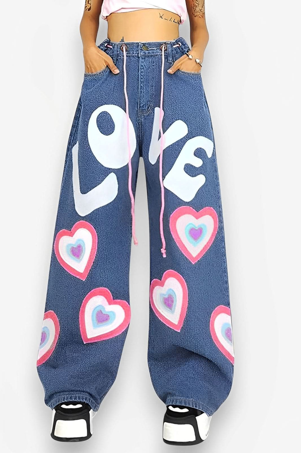 Graffiti printed floor-length wide-leg jeans - Pants from The Woman Concept