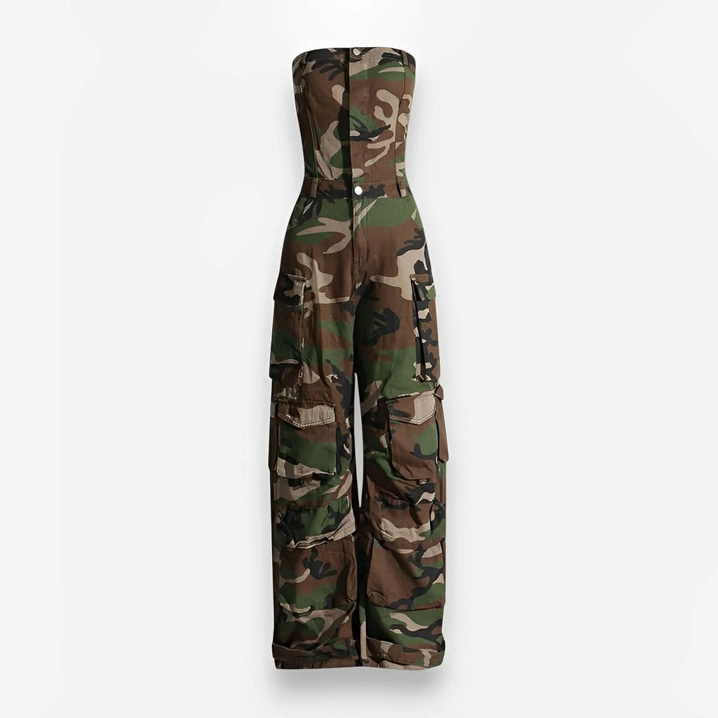 Tube Top Camouflage Jumpsuit - Jumpsuits & Rompers from The Woman Concept