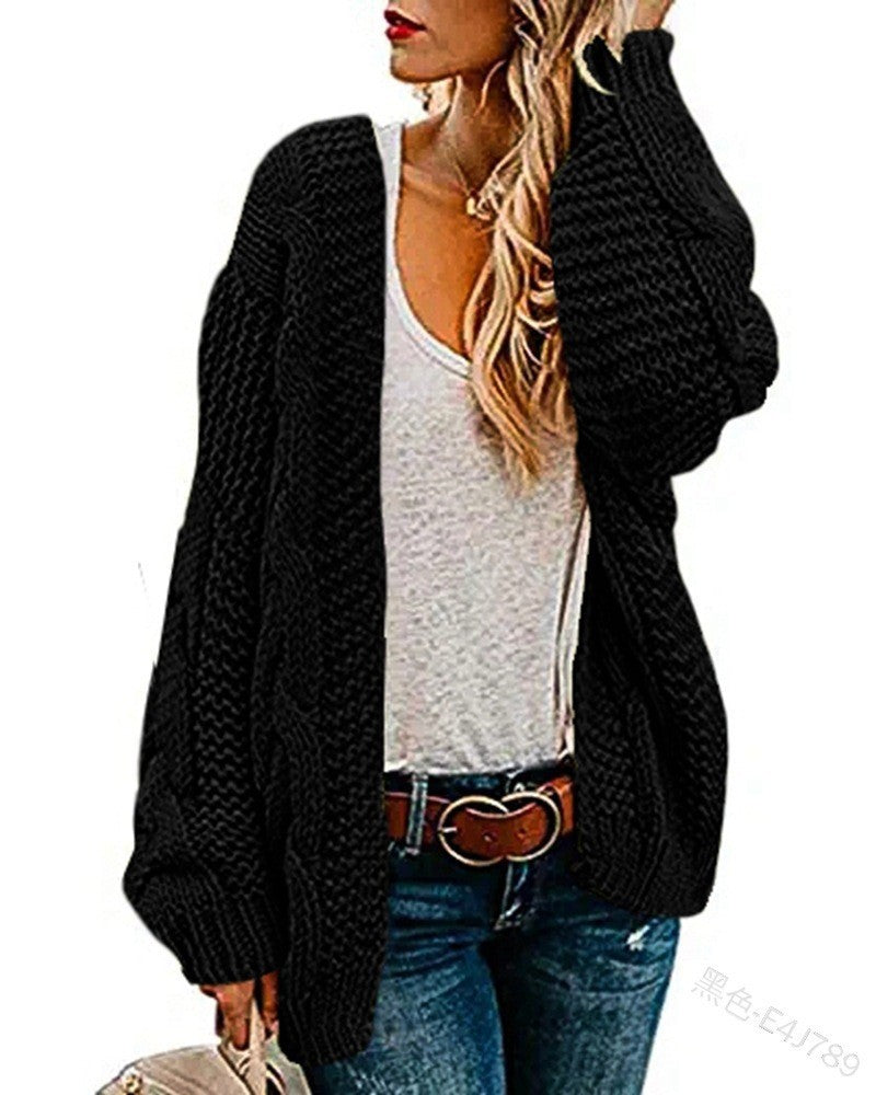 Chunky Cable Knit Open-Front Cardigan in black – view 5