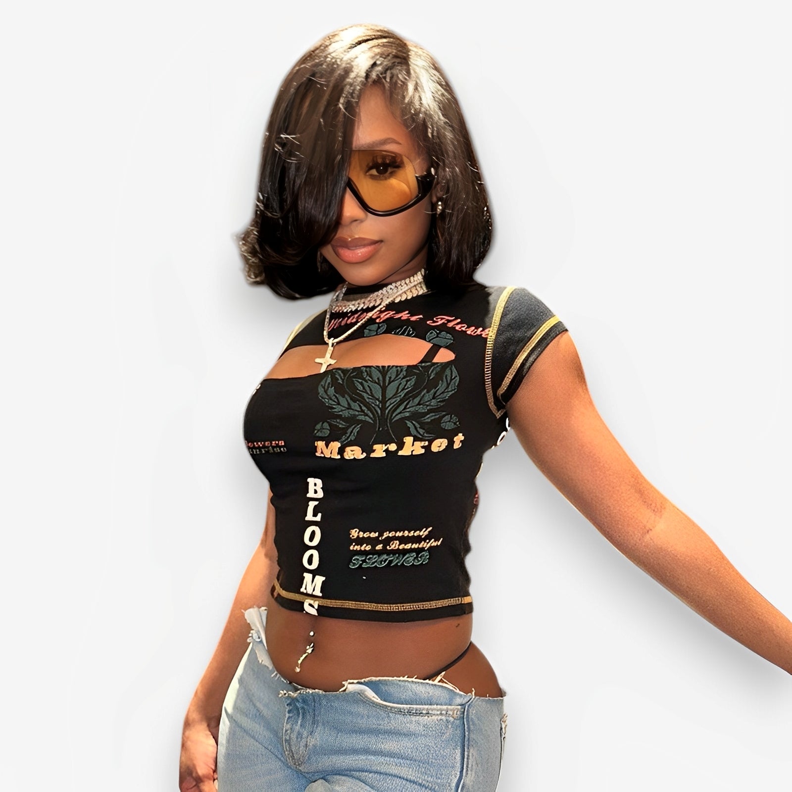 hollow short-sleeved T-shirt