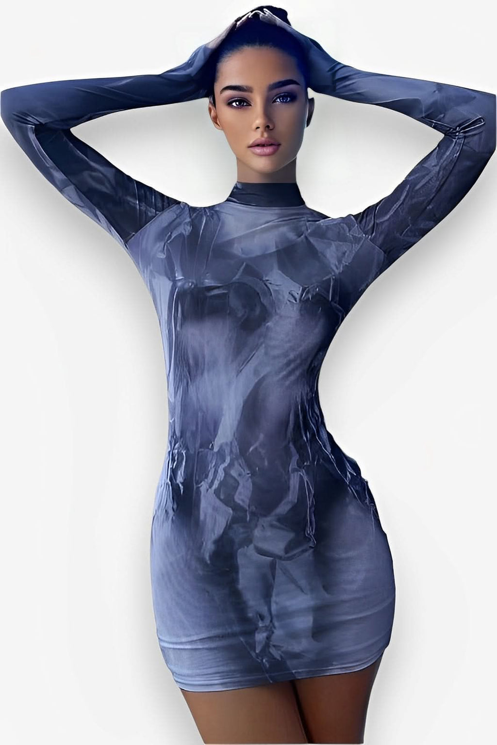Printed slim round neck hip dress - dress from The Woman Concept